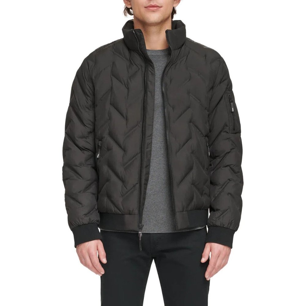 DKNY Men’s Diamond Quilted Puffer Jacket, Black, XXL